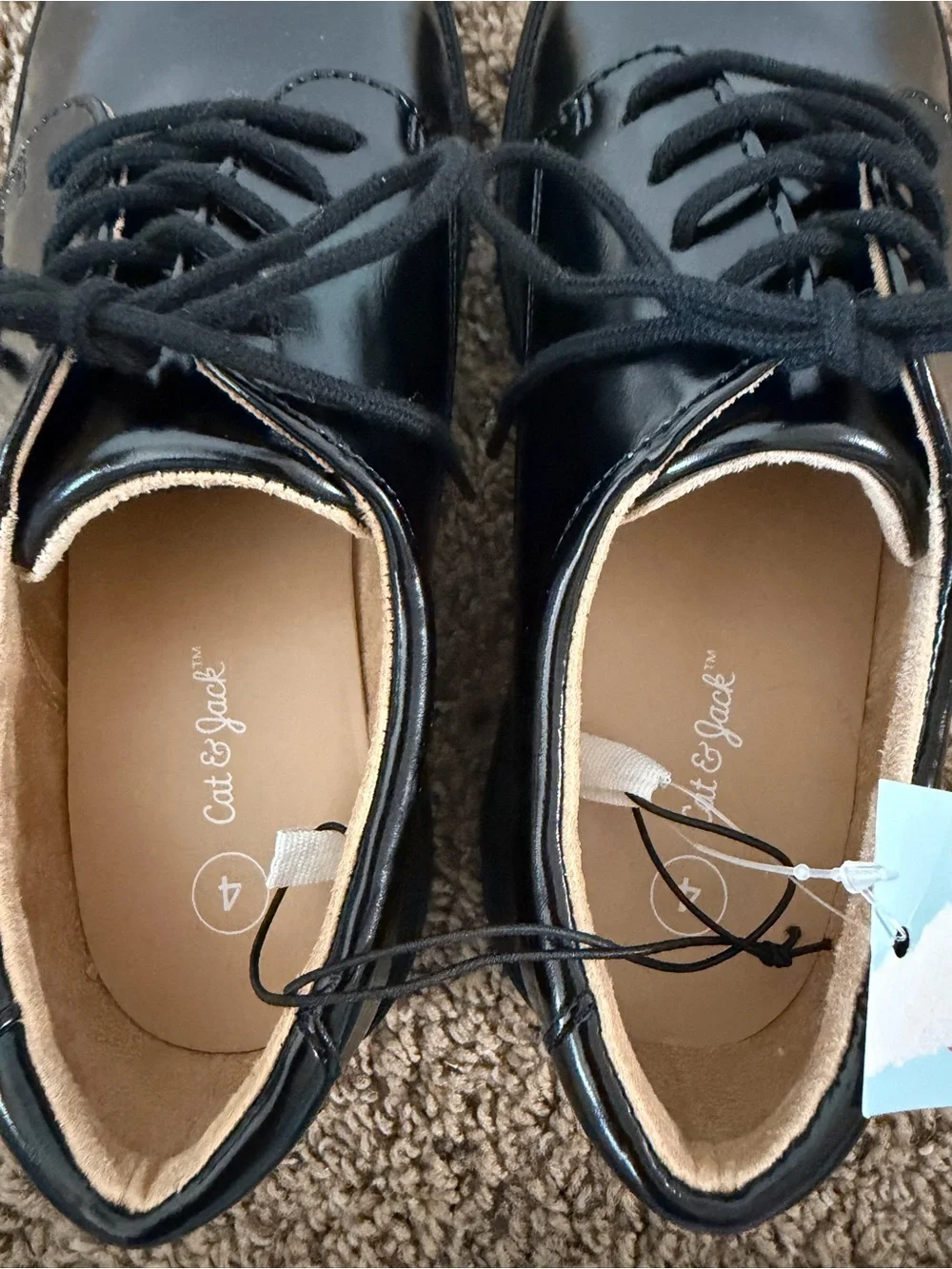 Cat & Jack Boys Black Lace Up Dress Shoes Size 4 Formal Special Occasion NWT